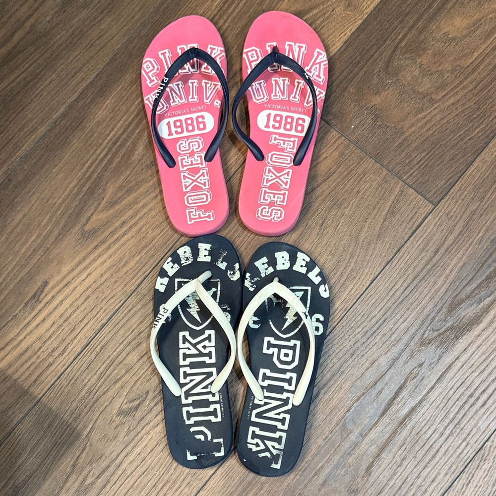 PINK Victoria's Secret Navy and Cream Flip Flops